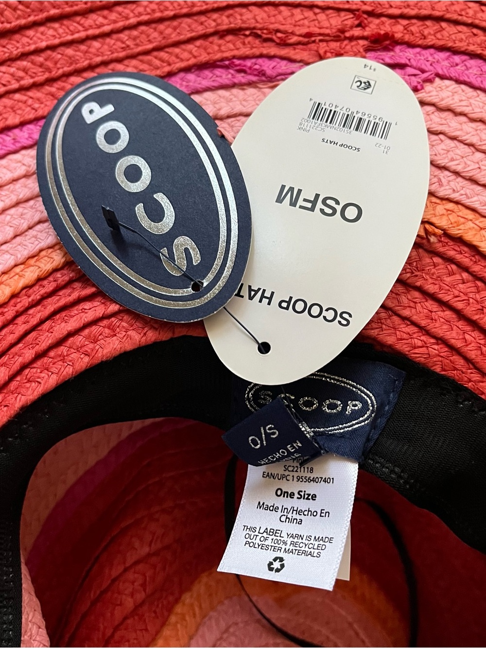 Women’s Wide Brim Sun Hat - Pink & Coral Stripe - Picture 4 of 7